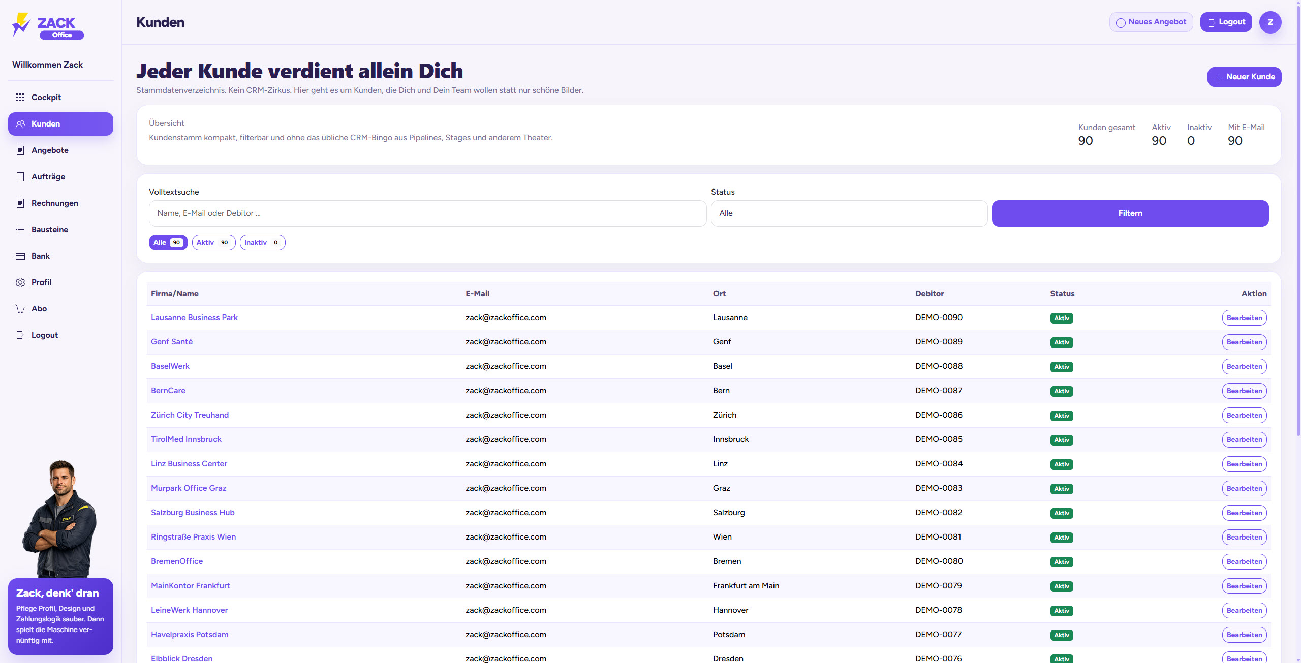 ZACK Office Kundenverwaltung